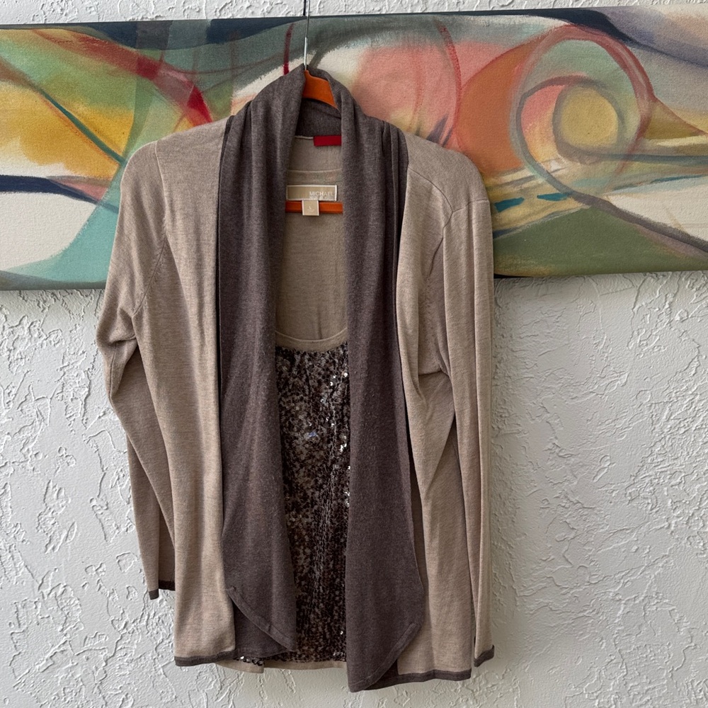 Michael Kors Beige and Brown Tank with Brown Cardigan